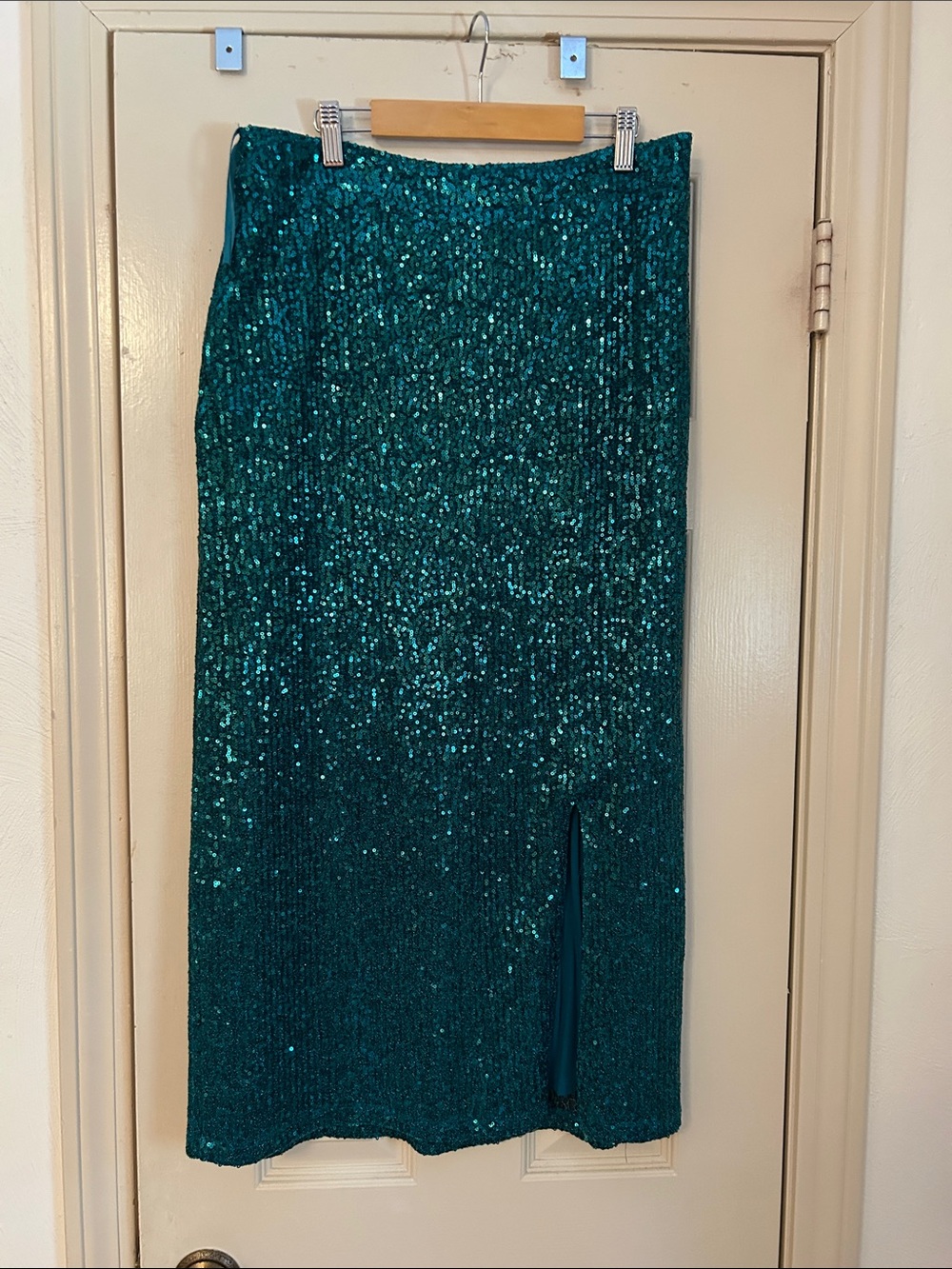 Anthropologie Teal Sequin Midi Skirt